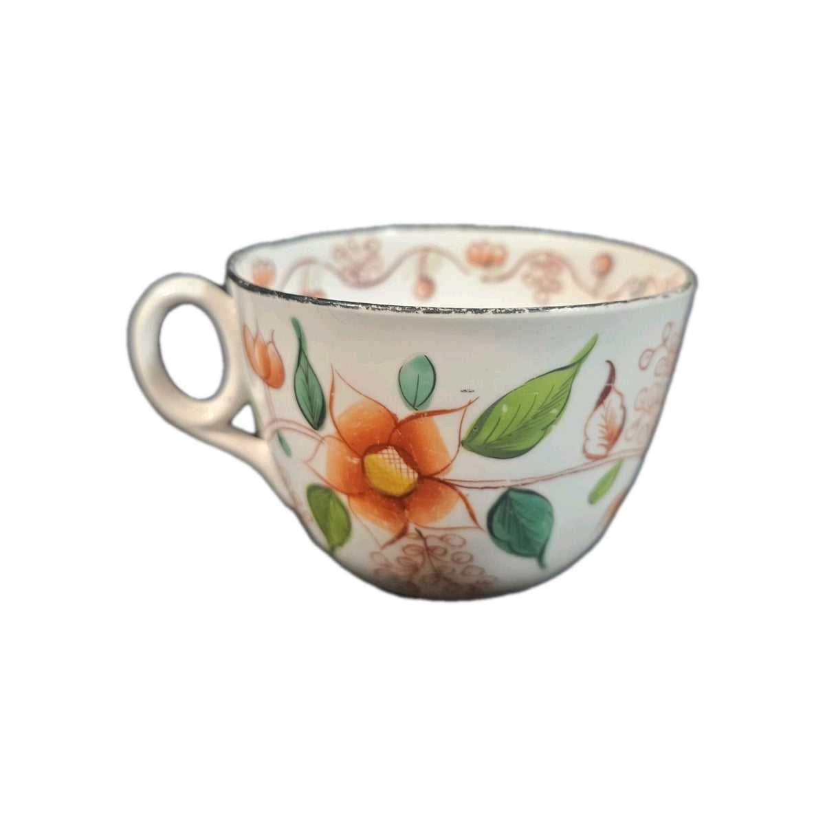 An Antique 19thC English Tea Cup and Painted Painted with Flowers