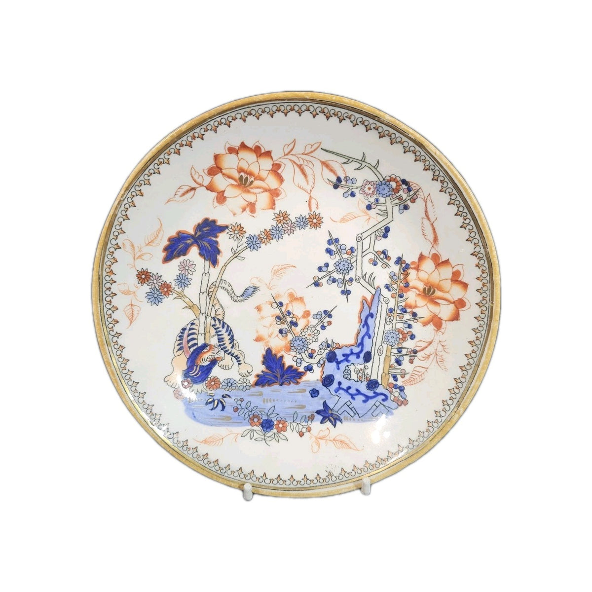 A 19thC English Chinoiserie Pattern Tea Cup and Saucer, Hand Decorated