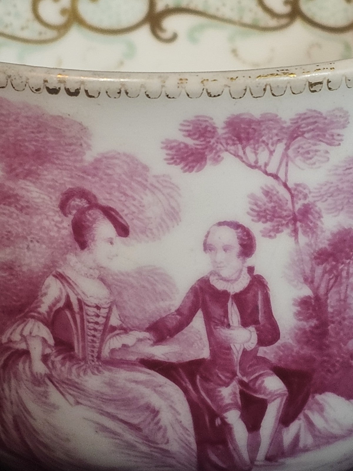 An Antique Copeland 19thC Tea Cup Hand Painted with a Couple