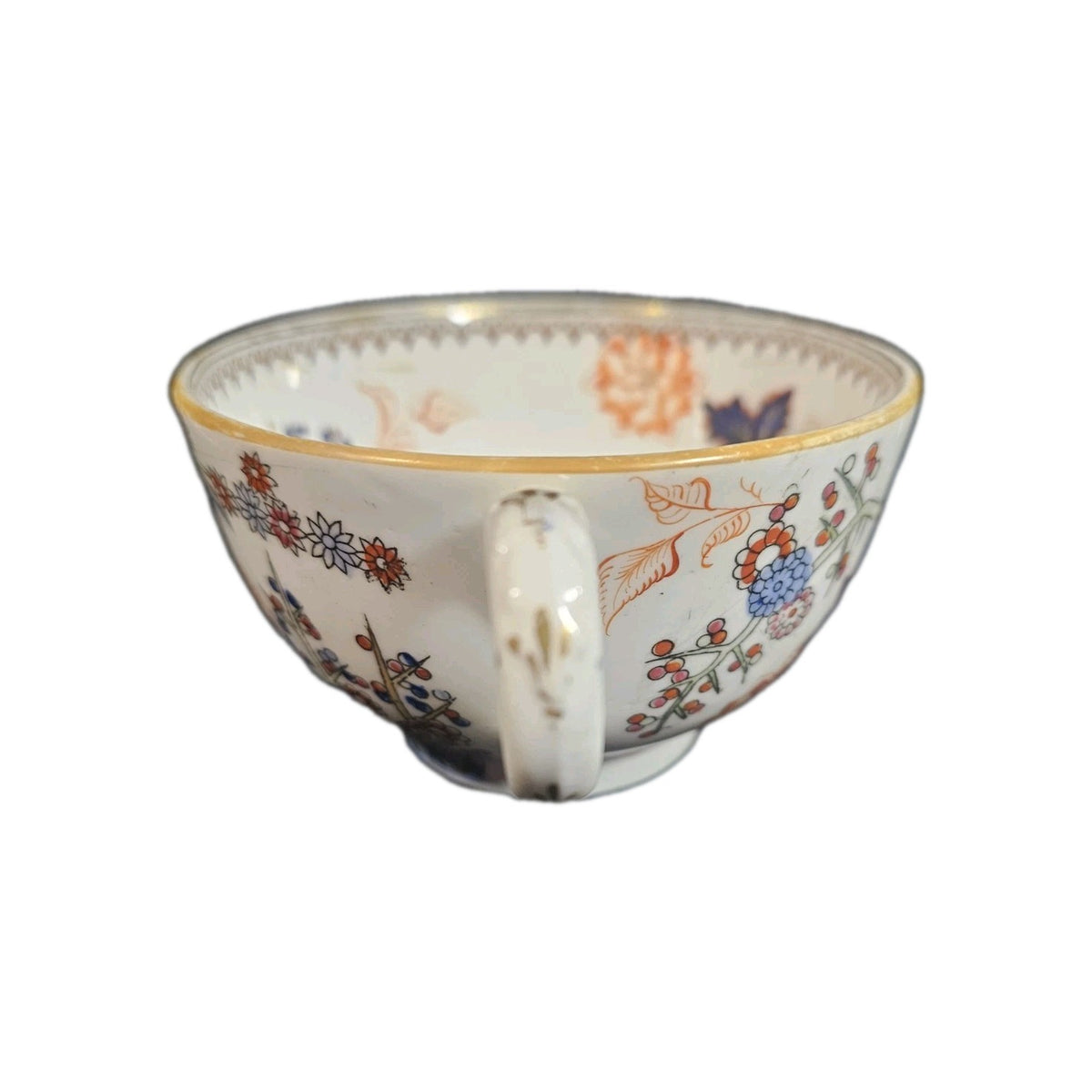 A 19thC English Chinoiserie Pattern Tea Cup and Saucer, Hand Decorated