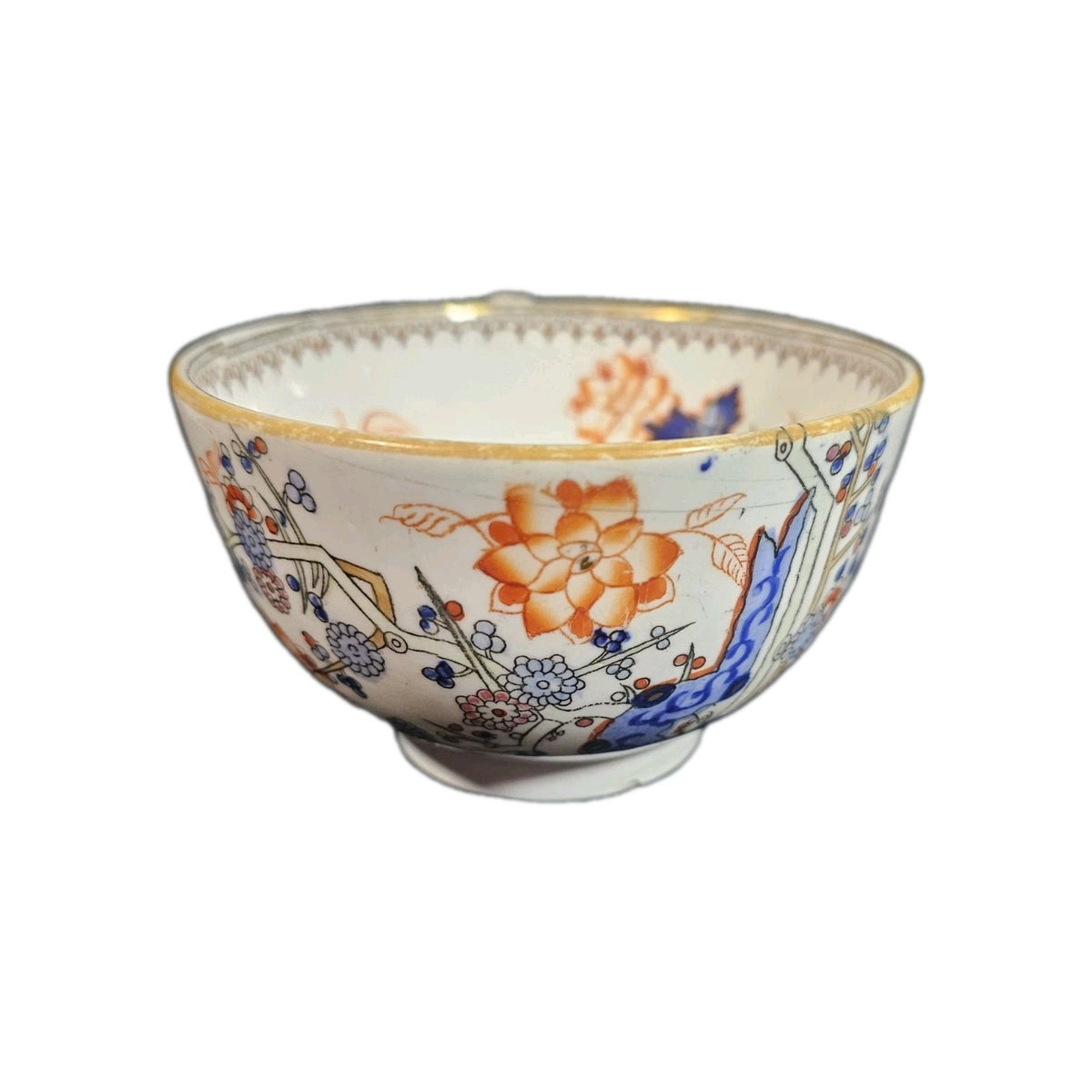 A 19thC English Chinoiserie Pattern Tea Cup and Saucer, Hand Decorated