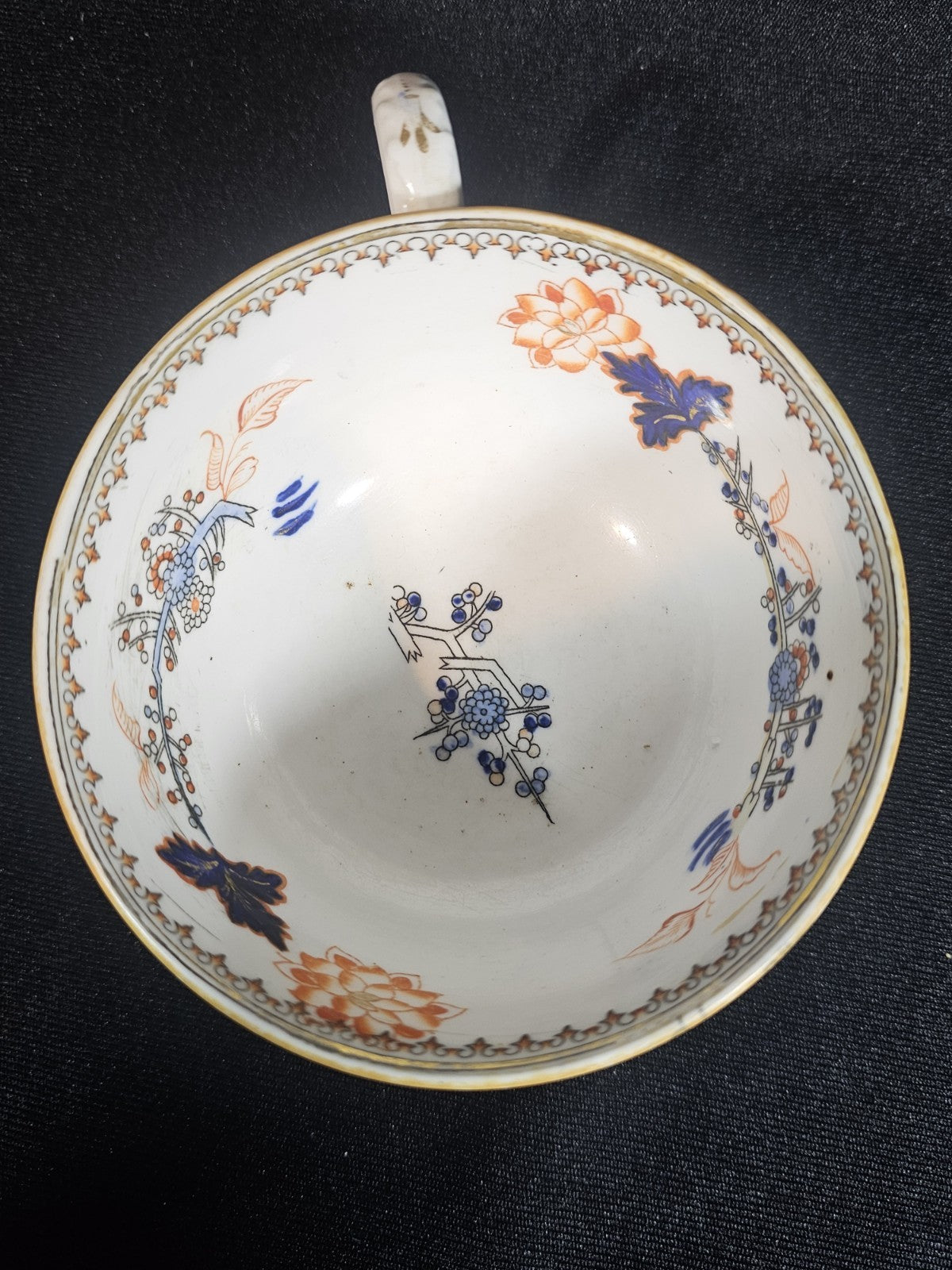 A 19thC English Chinoiserie Pattern Tea Cup and Saucer, Hand Decorated