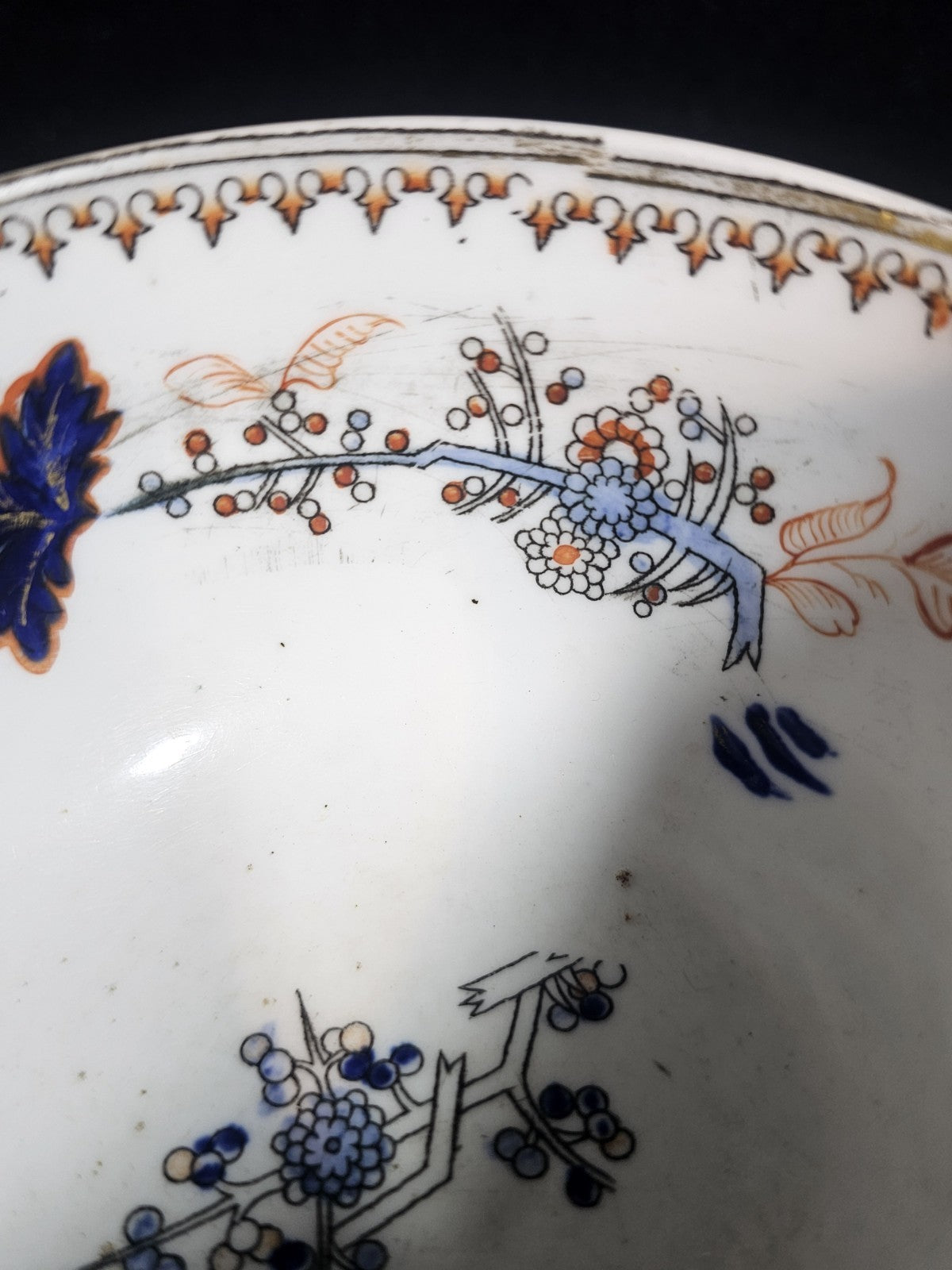 A 19thC English Chinoiserie Pattern Tea Cup and Saucer, Hand Decorated
