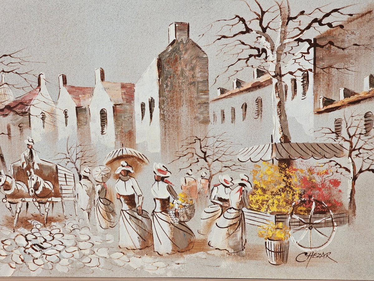 A Vintage Painting of a Continental Street Scene, Signed C. Hezar, on Board