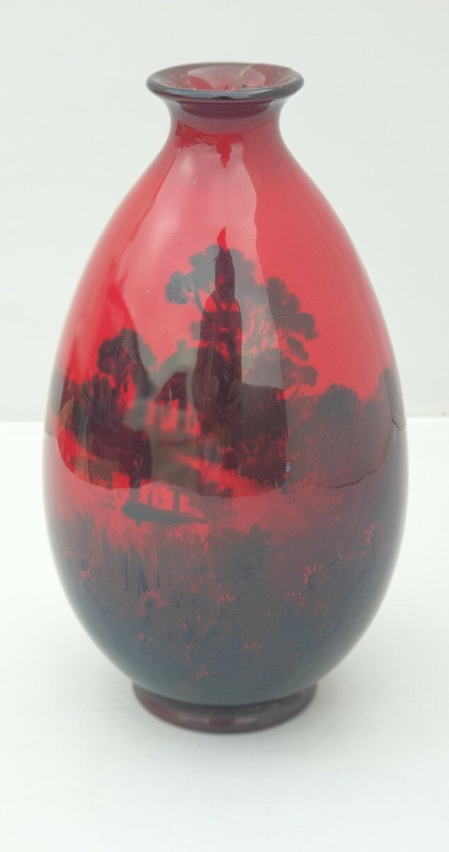 A Royal Doulton flambe landscape vase
