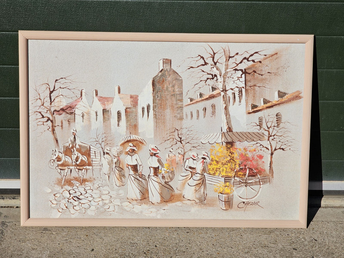 A Vintage Painting of a Continental Street Scene, Signed C. Hezar, on Board