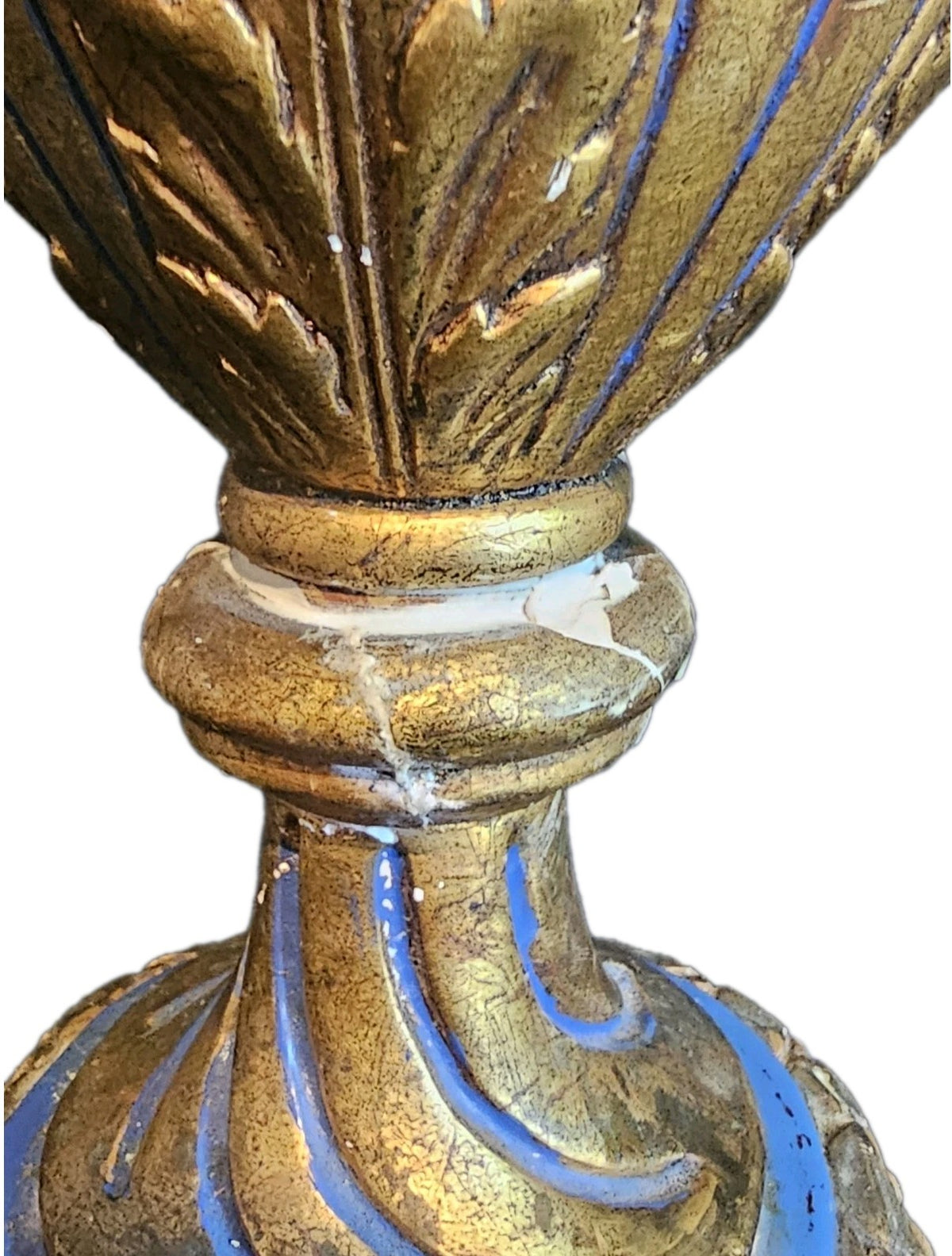 A Vintage Rococo Style Table Lamp Moulded with Cherubs in Blue & Gold