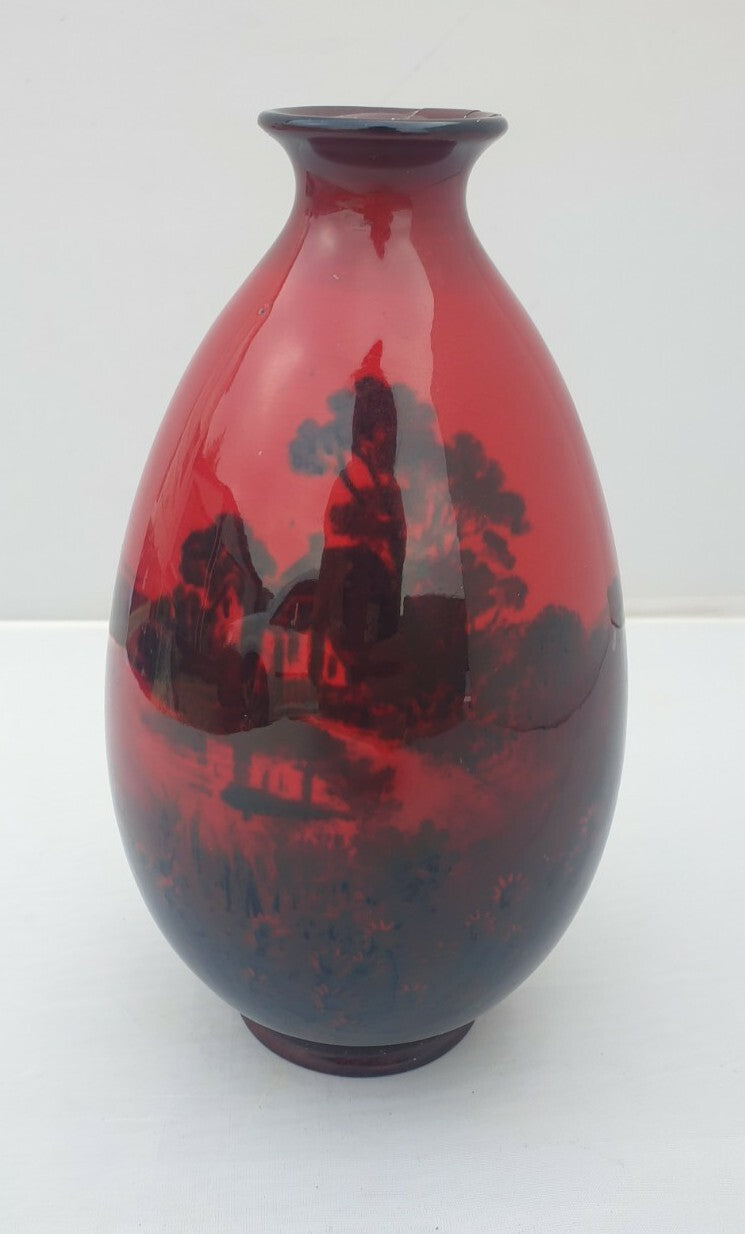 A Royal Doulton flambe landscape vase