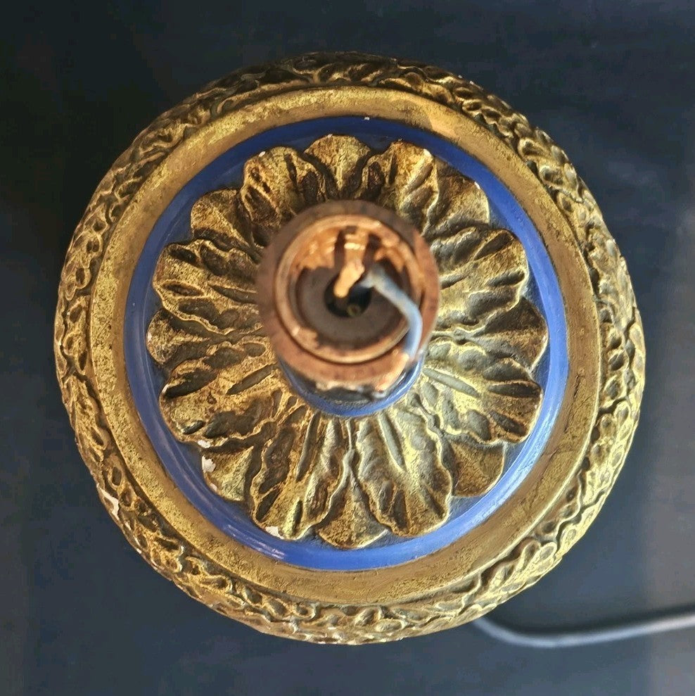 A Vintage Rococo Style Table Lamp Moulded with Cherubs in Blue & Gold