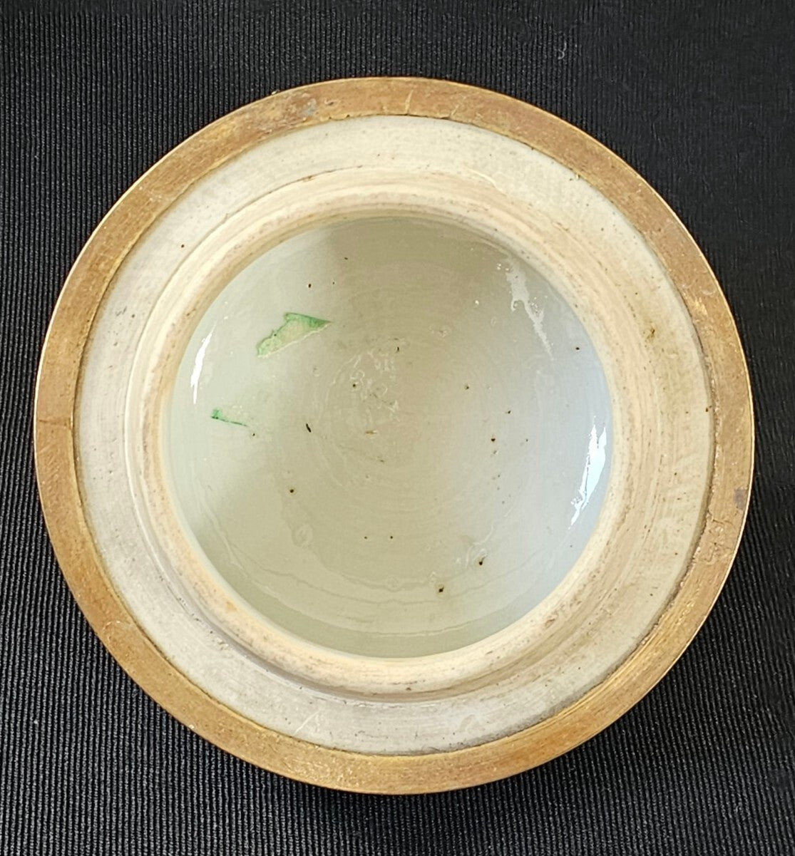 An Antique Chinese Porcelain Vase or Jar Cover, Encased in Brass