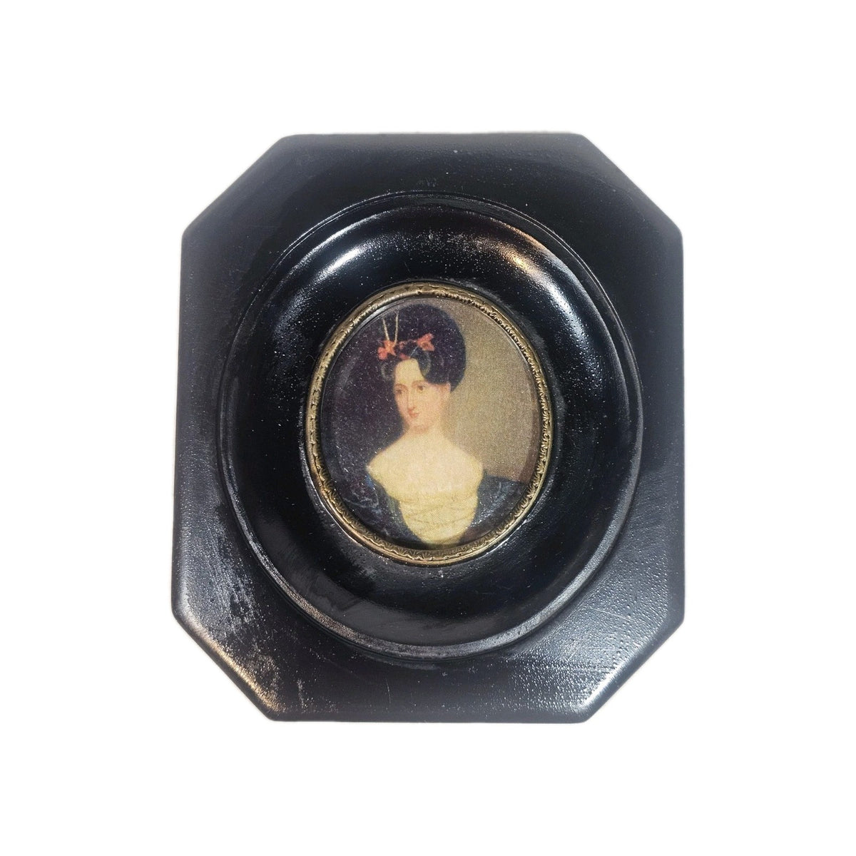 A Georgian Framed Reproduction Miniature Portrait Picture of a Young Lady