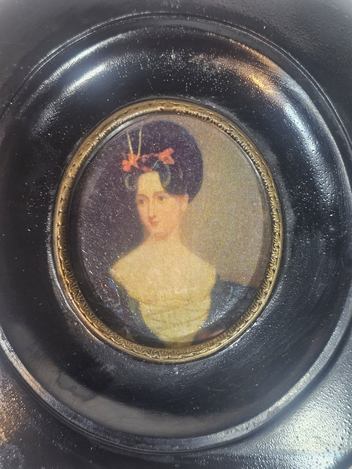 A Georgian Framed Reproduction Miniature Portrait Picture of a Young Lady