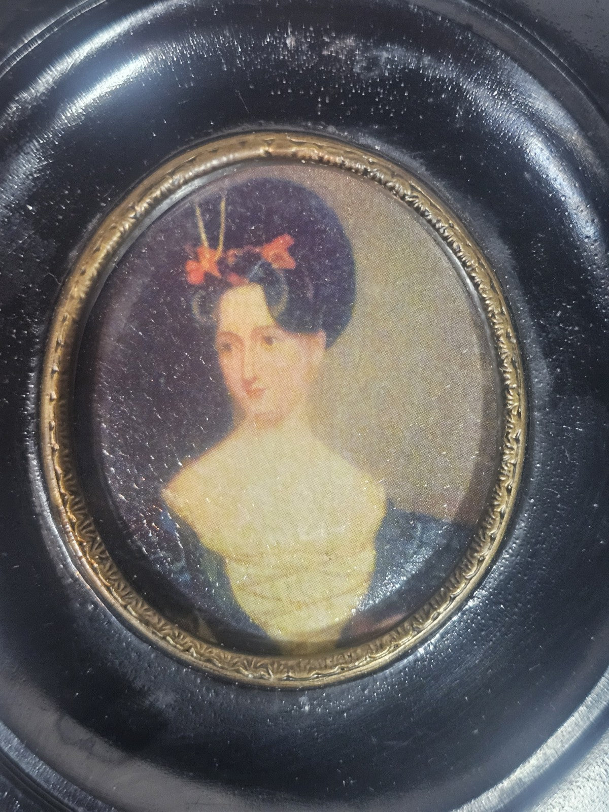 A Georgian Framed Reproduction Miniature Portrait Picture of a Young Lady