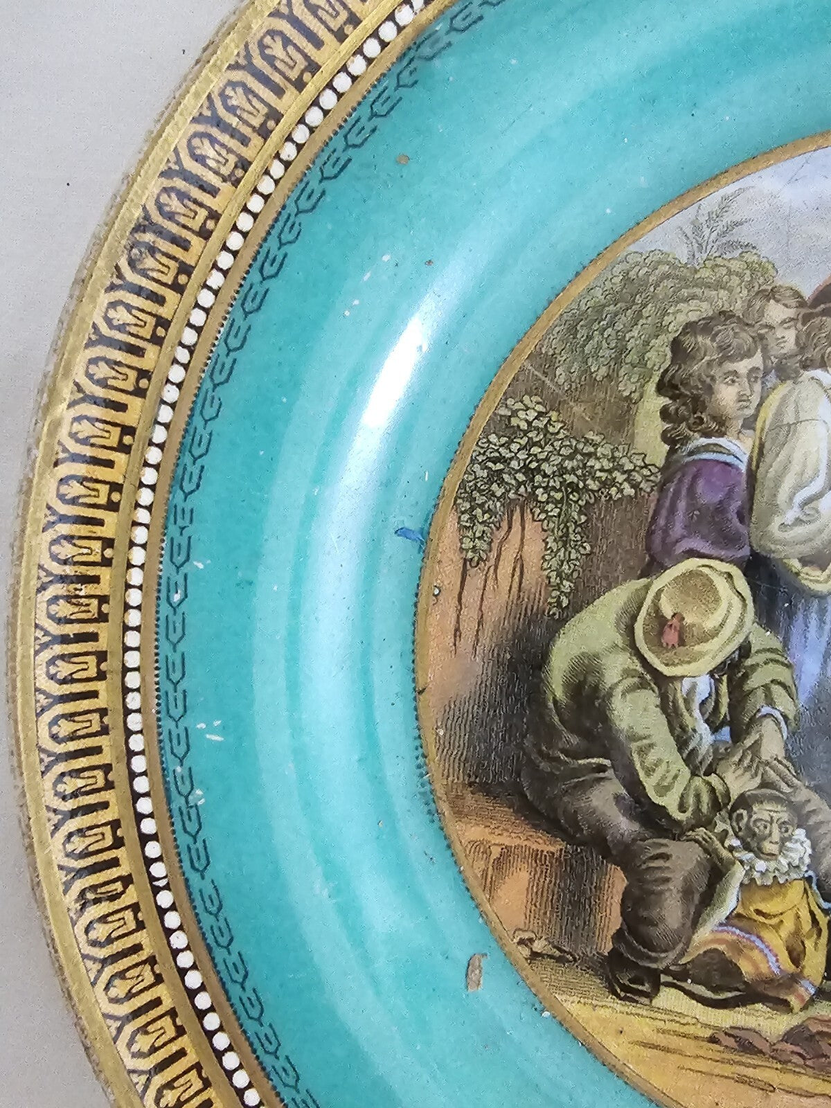 An Antique 19thC Prattware Plate with Green Boarder - Lend a Bite