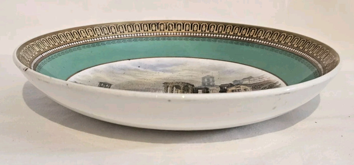 An Antique 19thC Prattware Saucer with Green Boarder - The Ruined Temple C1870's