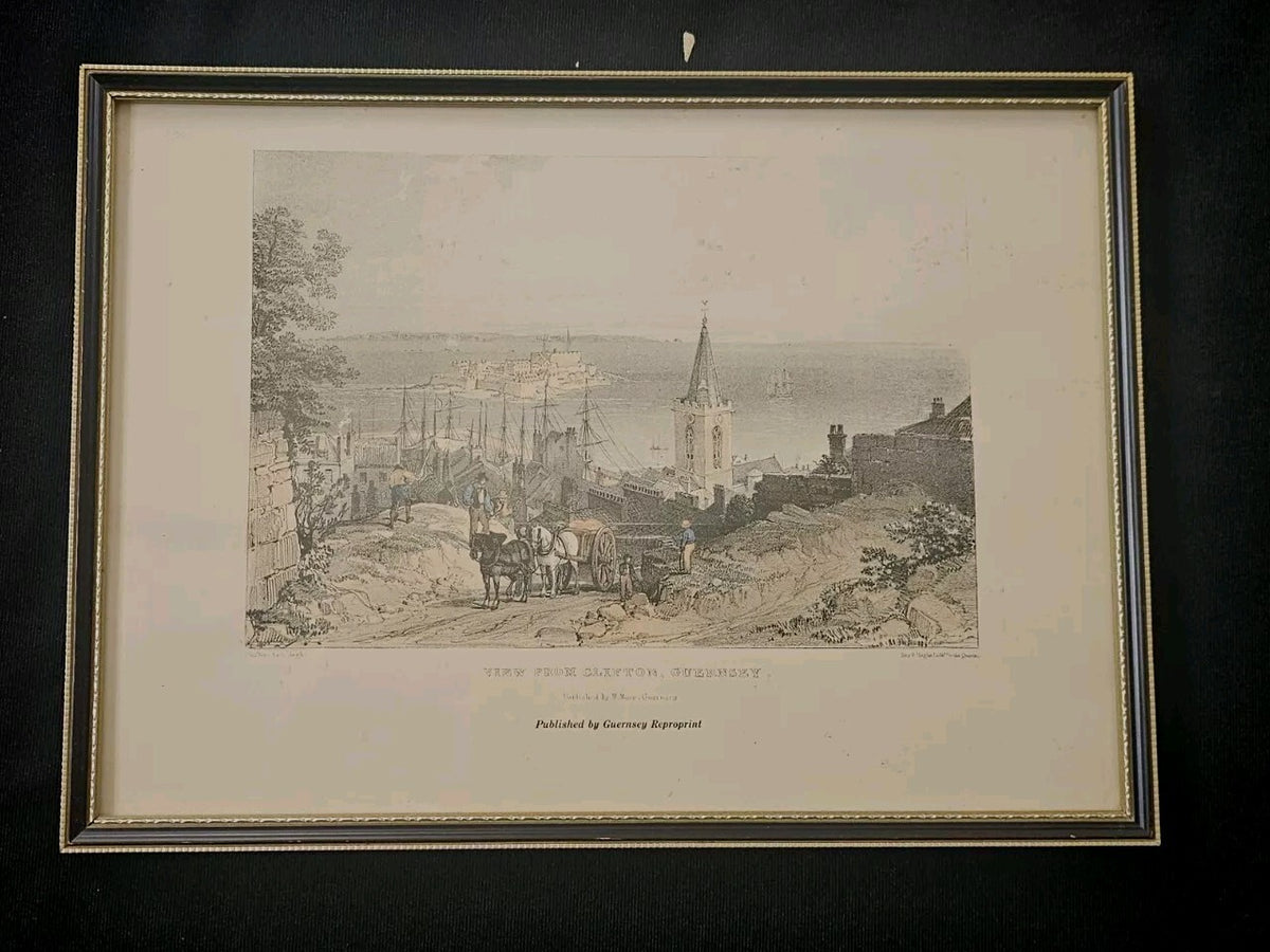 A Vintage Hand Tinted Print Titled -View from Clifton Guernsey