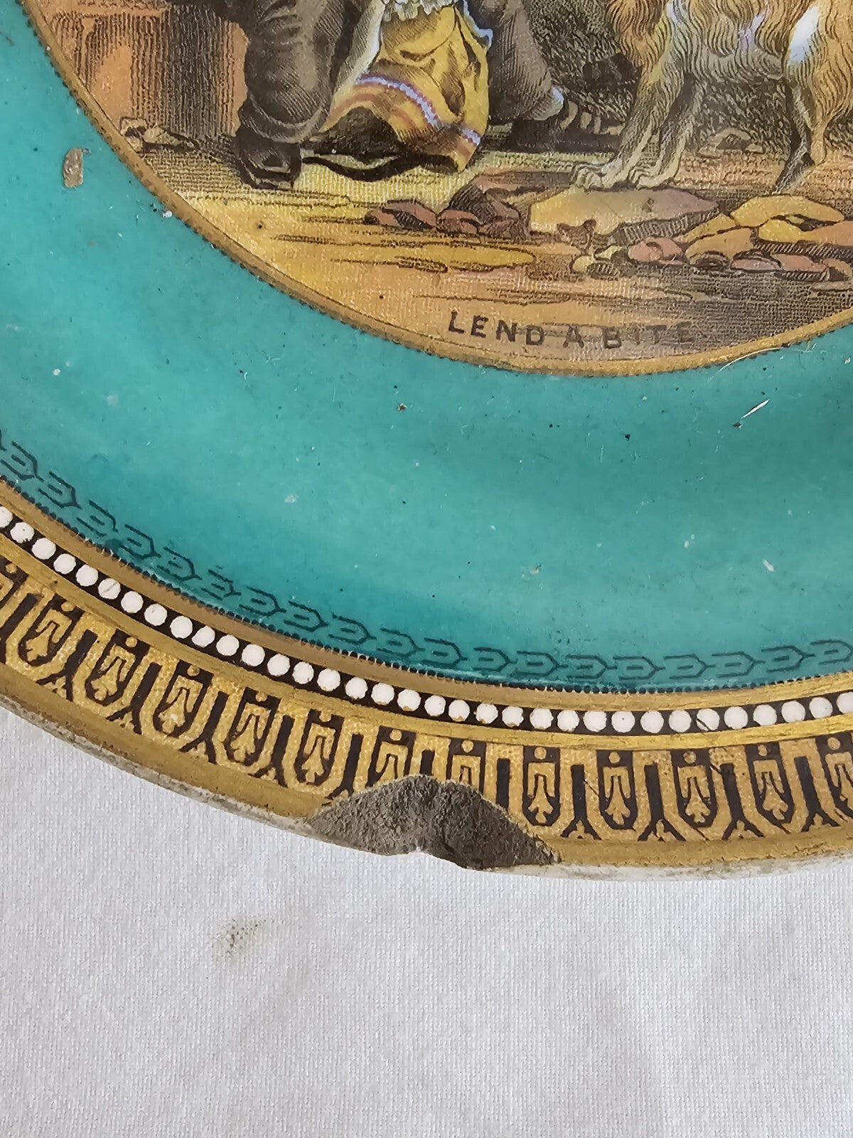 An Antique 19thC Prattware Plate with Green Boarder - Lend a Bite