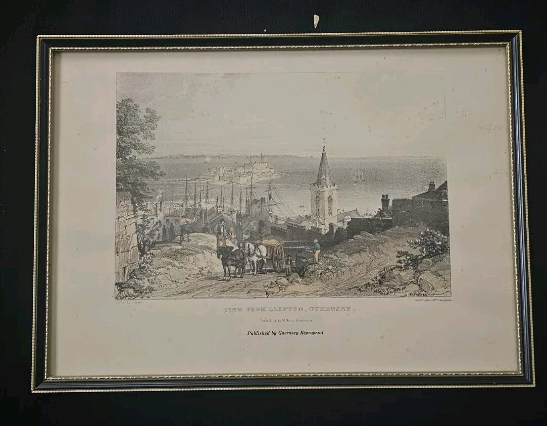 A Vintage Hand Tinted Print Titled -View from Clifton Guernsey