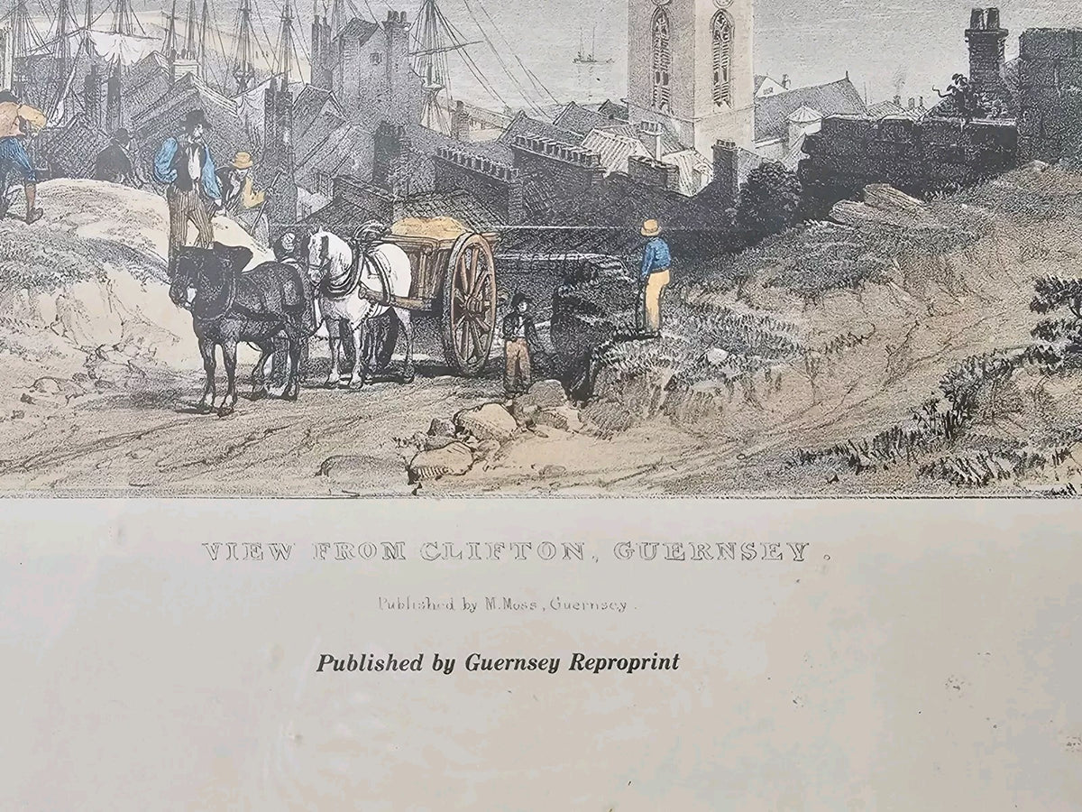 A Vintage Hand Tinted Print Titled -View from Clifton Guernsey