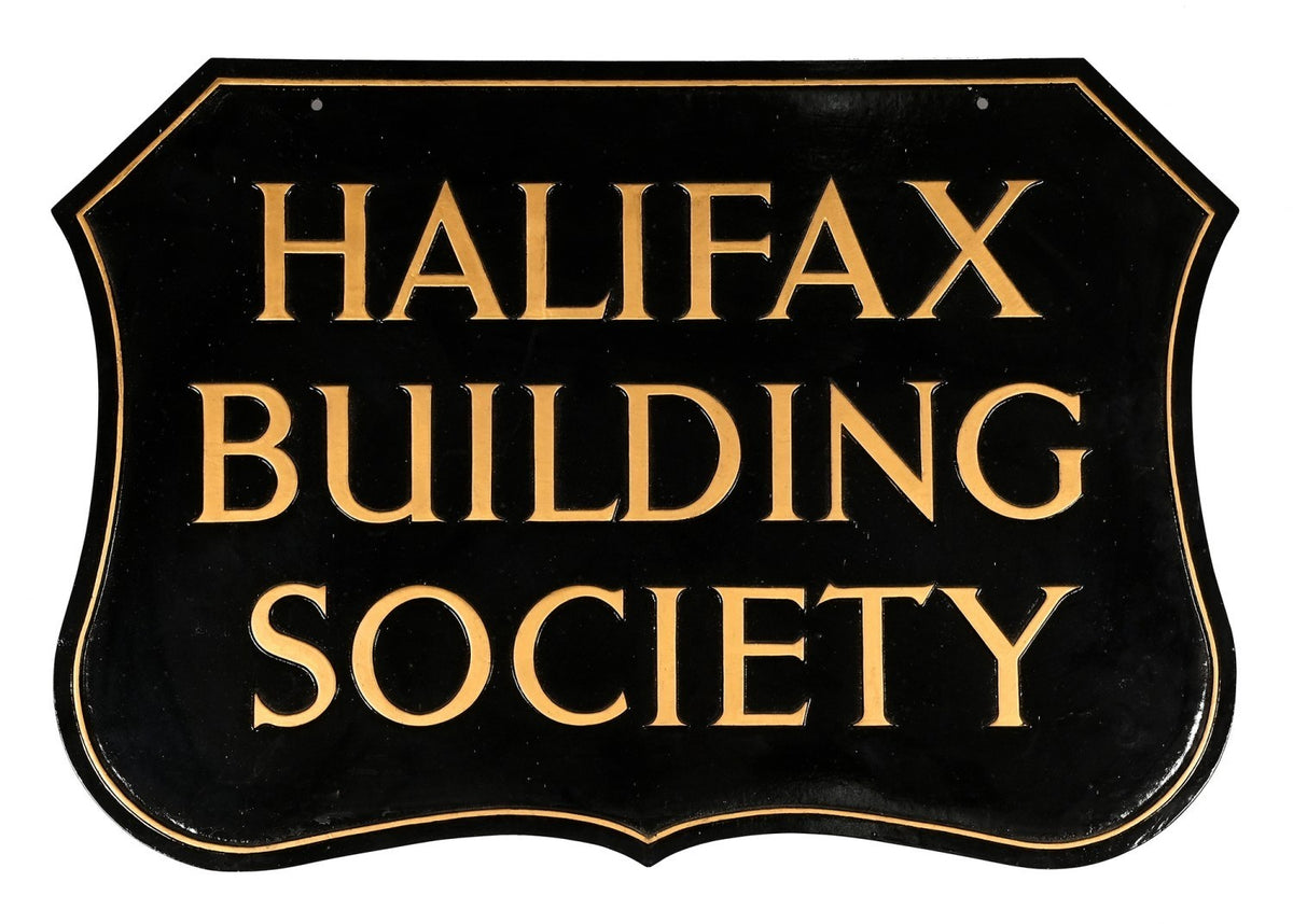 A black Enamelled Cast Aluminium Advertising Halifax Building Society Sign