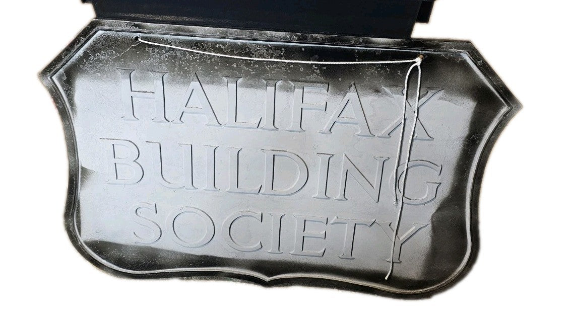 A black Enamelled Cast Aluminium Advertising Halifax Building Society Sign