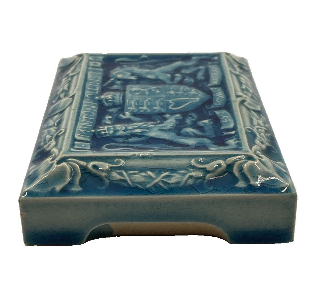 Antique Minton, Hollins & Co. Turquoise Majolica Royal Warrant Paperweight Tile