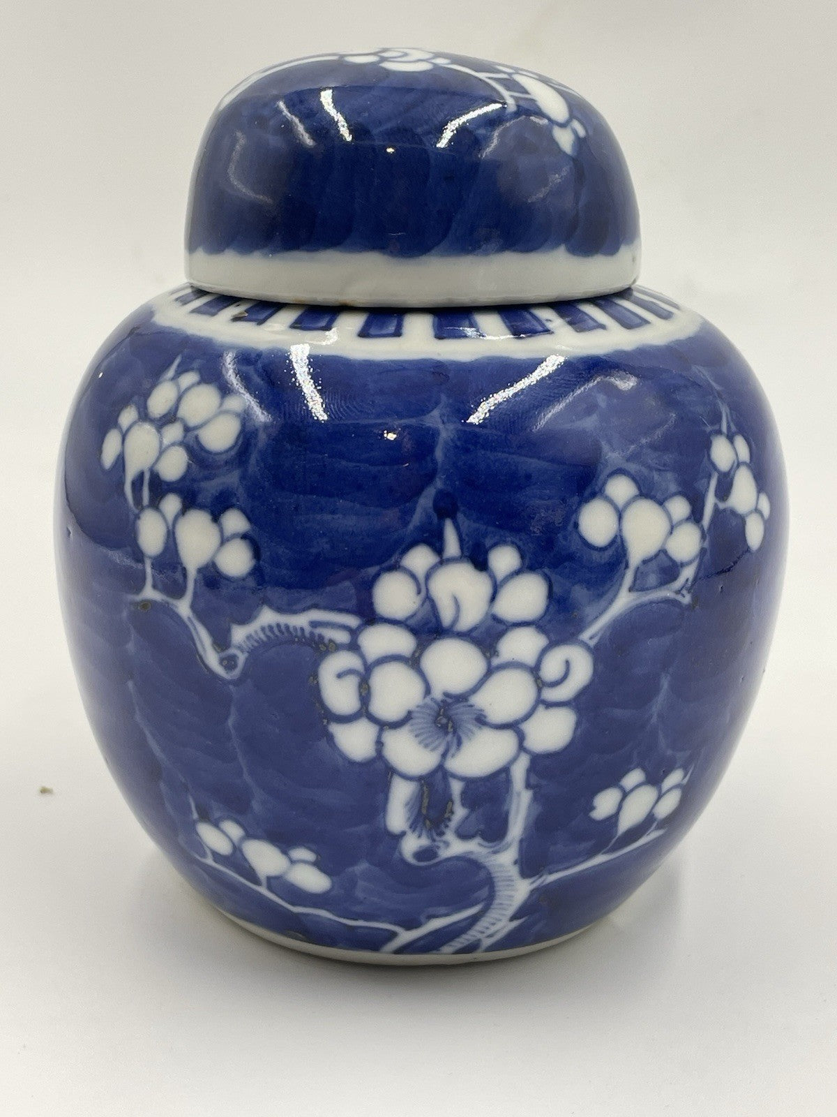 A Chinese Porcelain Ginger Jar and Cover Blue & White Prunus Pattern