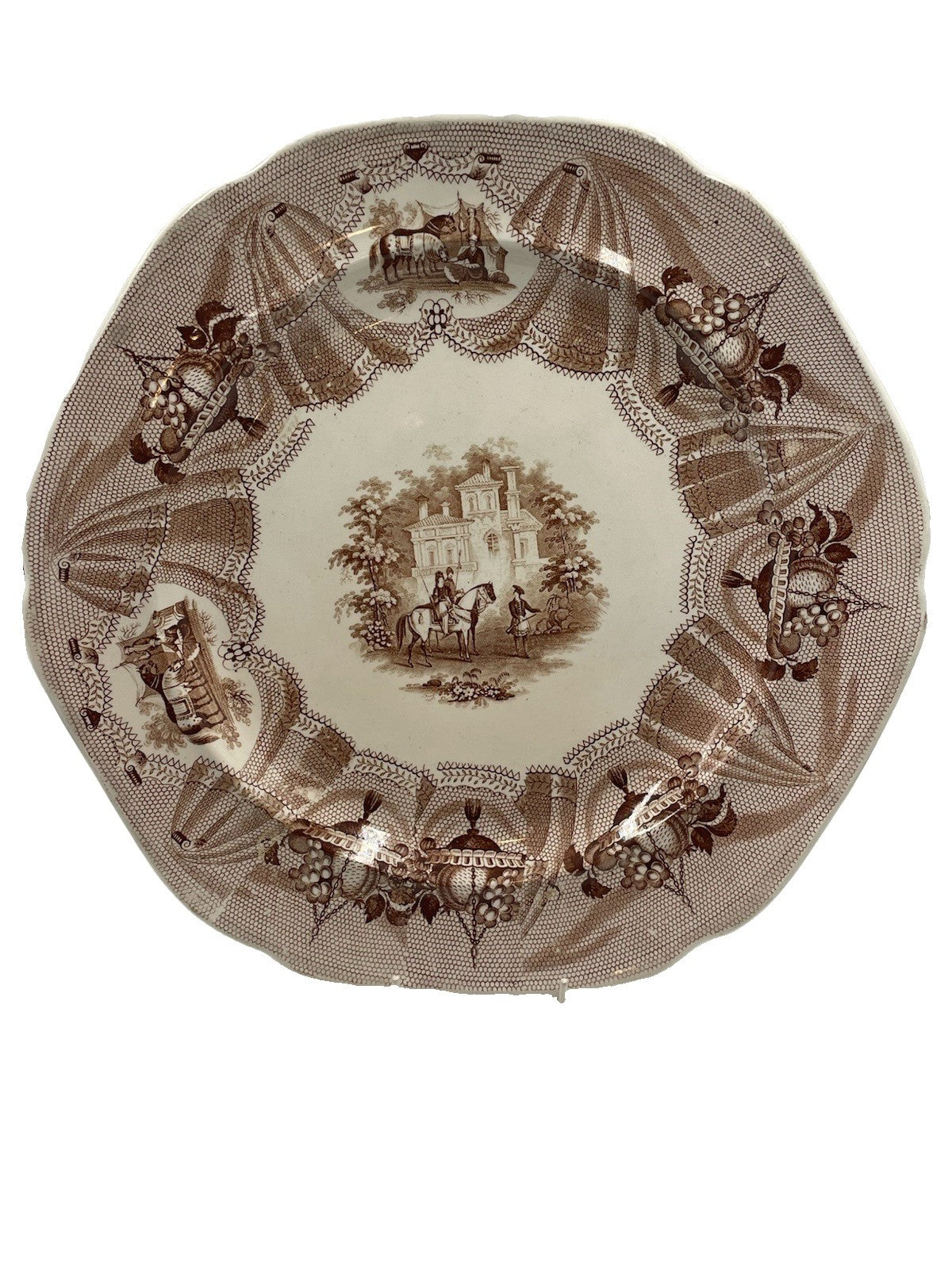 An Antique Middlesbrough Pottery Brown Printed Earthenware Granada Pattern