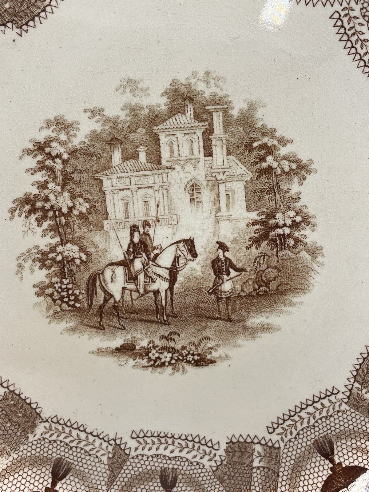 An Antique Middlesbrough Pottery Brown Printed Earthenware Granada Pattern