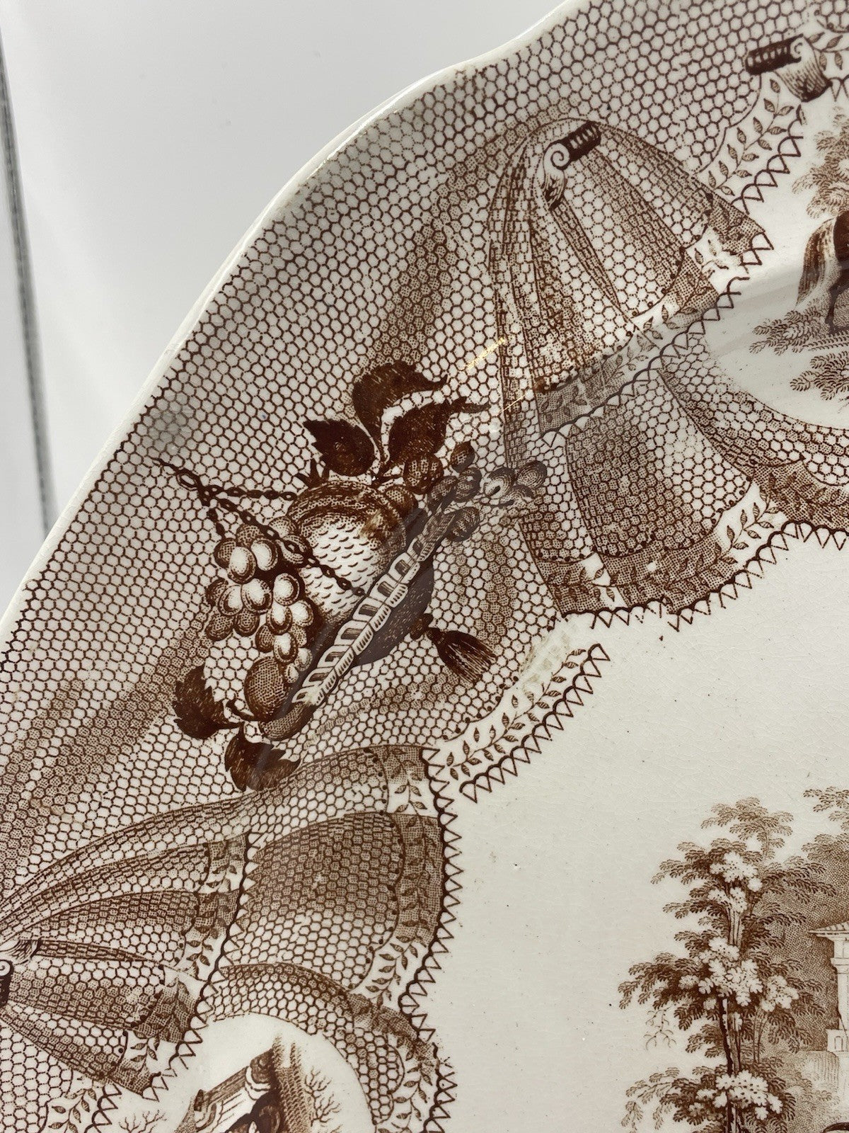 An Antique Middlesbrough Pottery Brown Printed Earthenware Granada Pattern