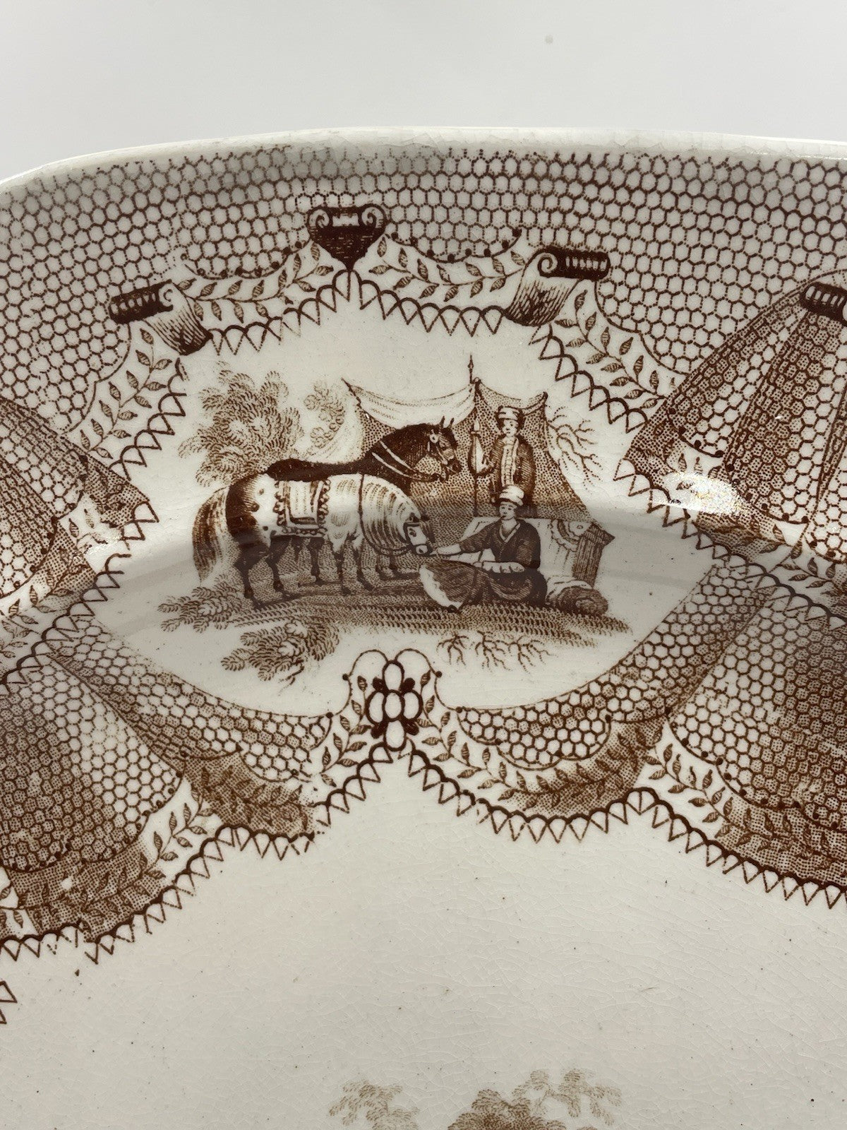 An Antique Middlesbrough Pottery Brown Printed Earthenware Granada Pattern