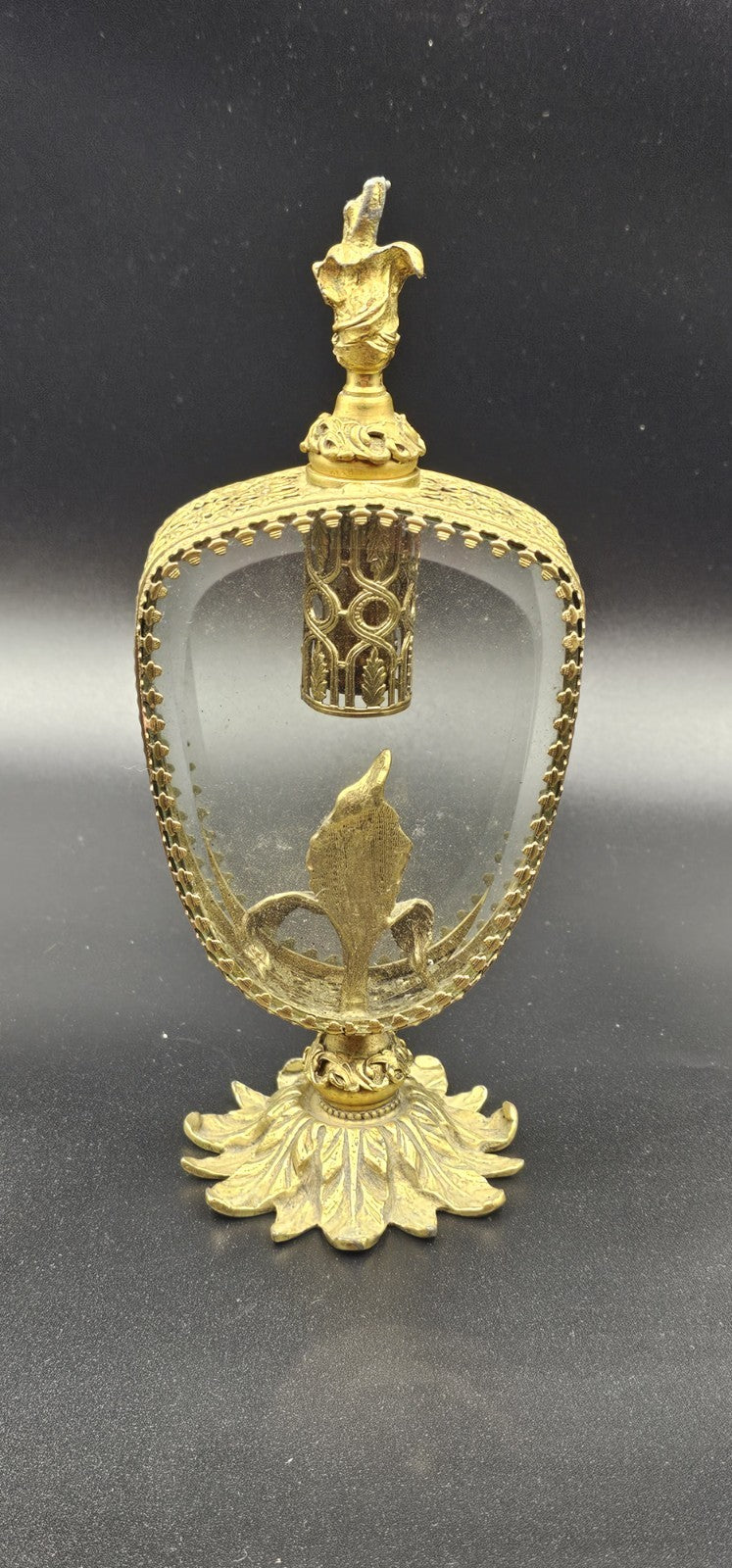 A Hollywood Regency Style Ormolu and Beveled Glass Scent Flask/Perfume Bottle