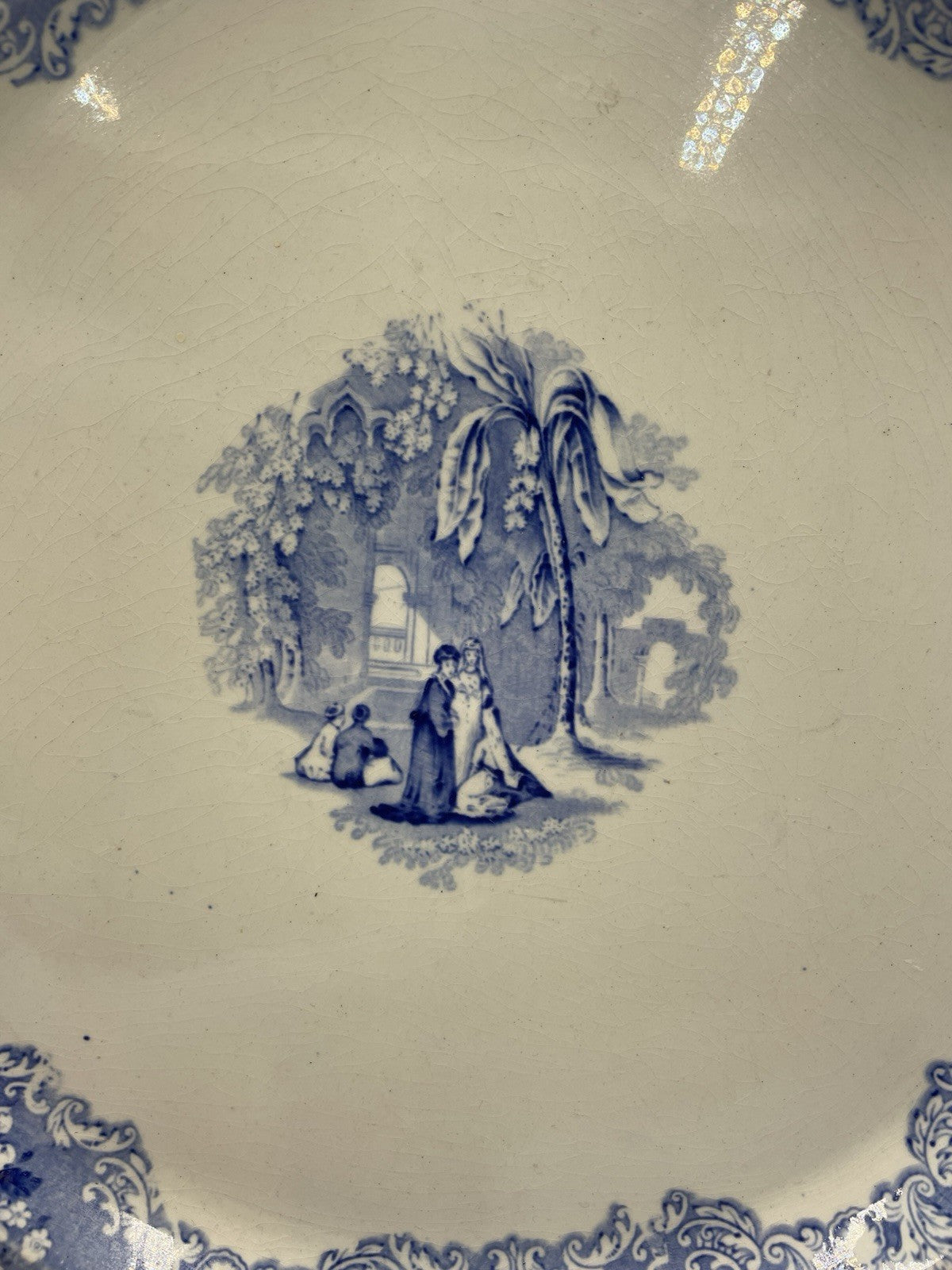 An Antique Middlesbrough Pottery Blue Printed Earthenware Arabian Nights Pattern