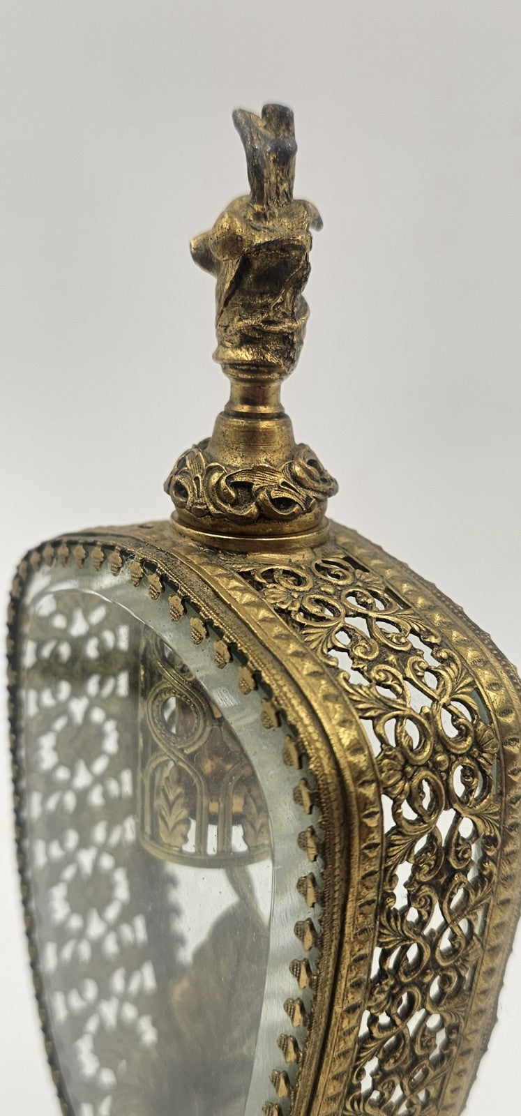 A Hollywood Regency Style Ormolu and Beveled Glass Scent Flask/Perfume Bottle