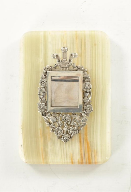 An Antique Horton & Allday Silver and Onyx Desk Clip and Photo Frame