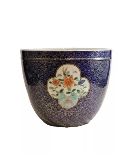 A Japanese Fukagawa Porcelain Jardiniere Painted with Floral Panels