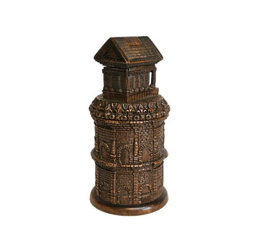 An Antique Treen Maison Carrée & Arènes Nîmes Shaped Tobacco Jar & Match House