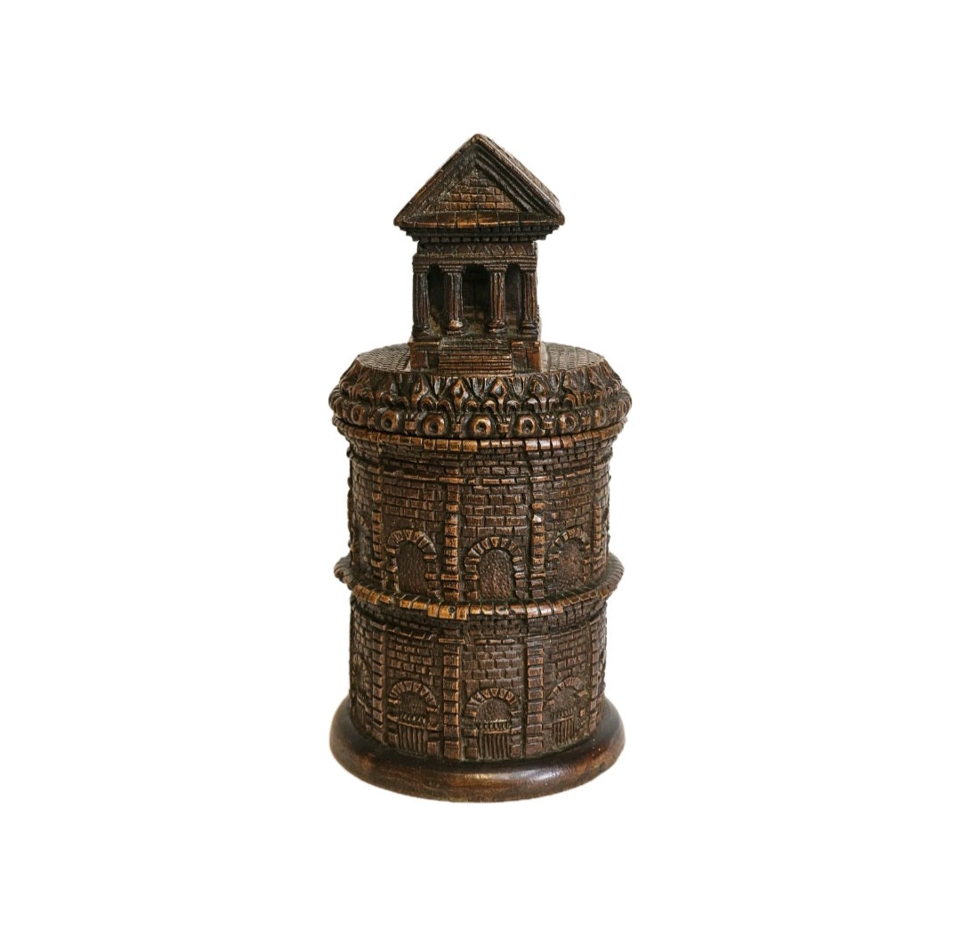 An Antique Treen Maison Carrée & Arènes Nîmes Shaped Tobacco Jar & Match House