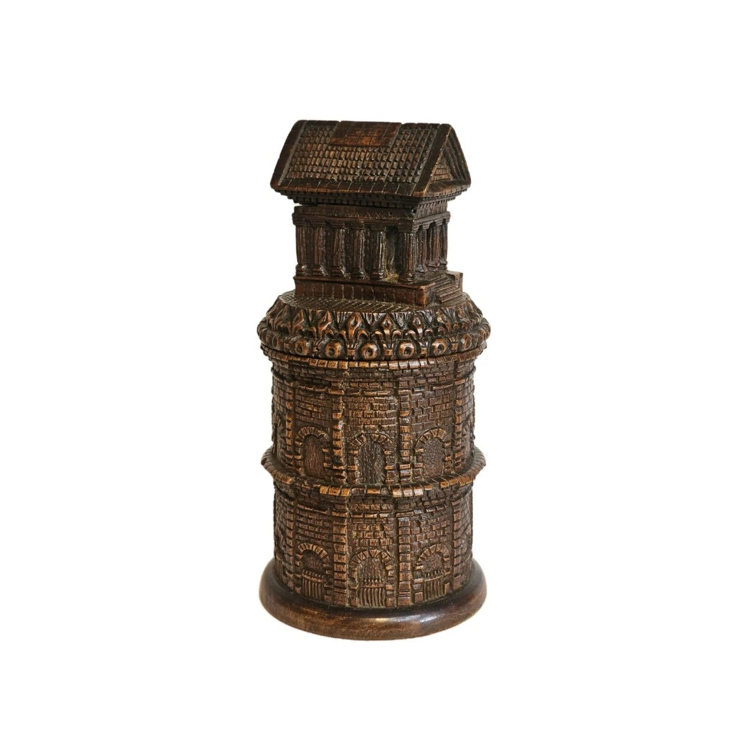 An Antique Treen Maison Carrée & Arènes Nîmes Shaped Tobacco Jar & Match House