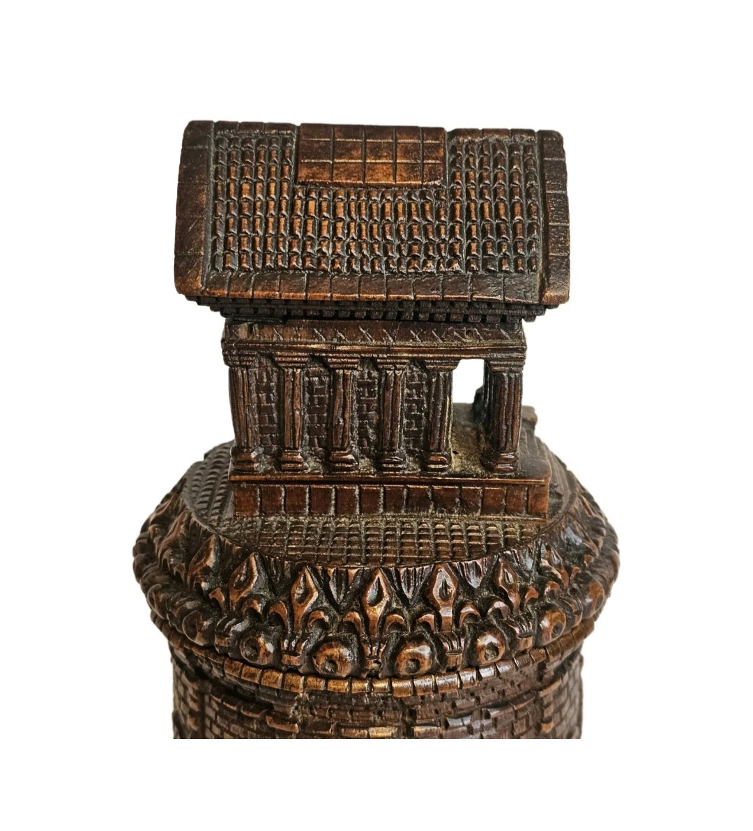 An Antique Treen Maison Carrée & Arènes Nîmes Shaped Tobacco Jar & Match House