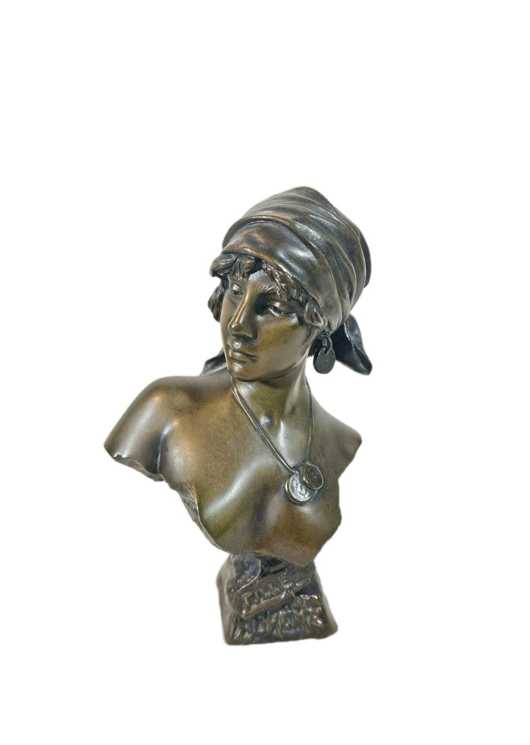 A 19thC Signed Emmanuel Villanis Bronze Bust of a Woman - La Bohmienne