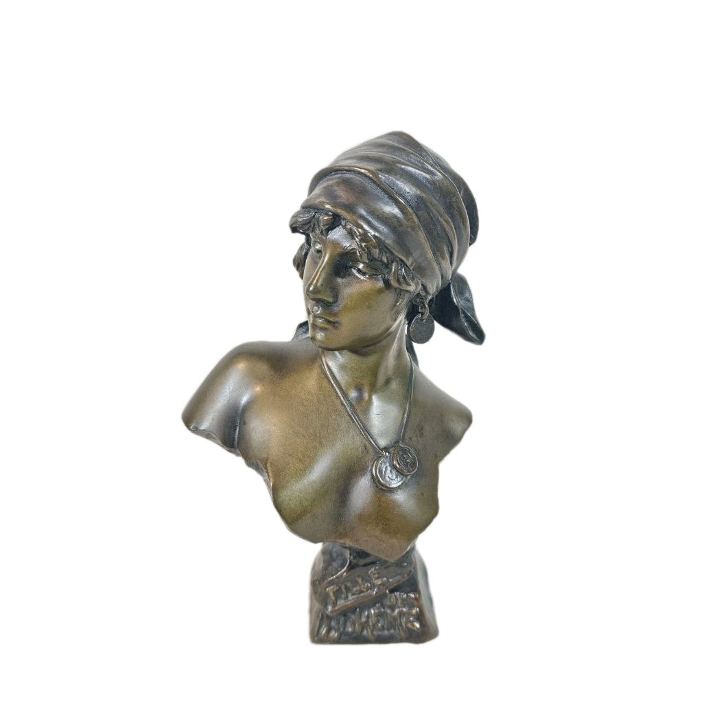 A 19thC Signed Emmanuel Villanis Bronze Bust of a Woman - La Bohmienne