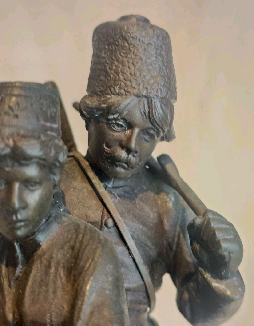 19thC A.M Bonegor (Russian) Bronze Sculpture of Two Cossacks on Horseback Signed