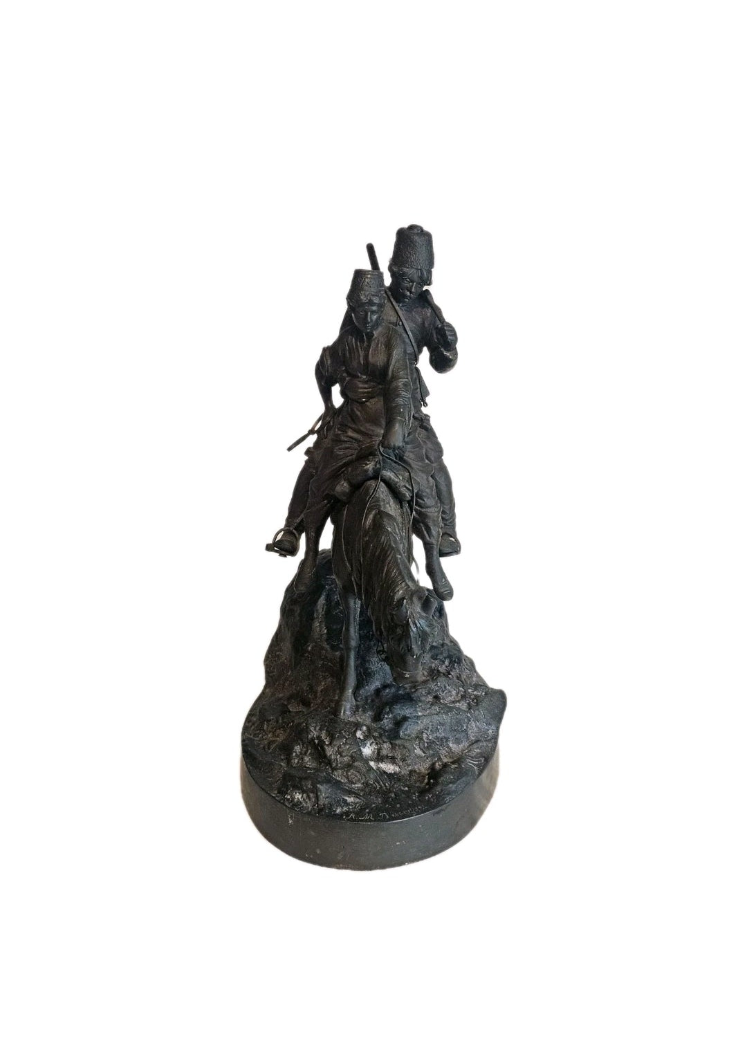 19thC A.M Bonegor (Russian) Bronze Sculpture of Two Cossacks on Horseback Signed