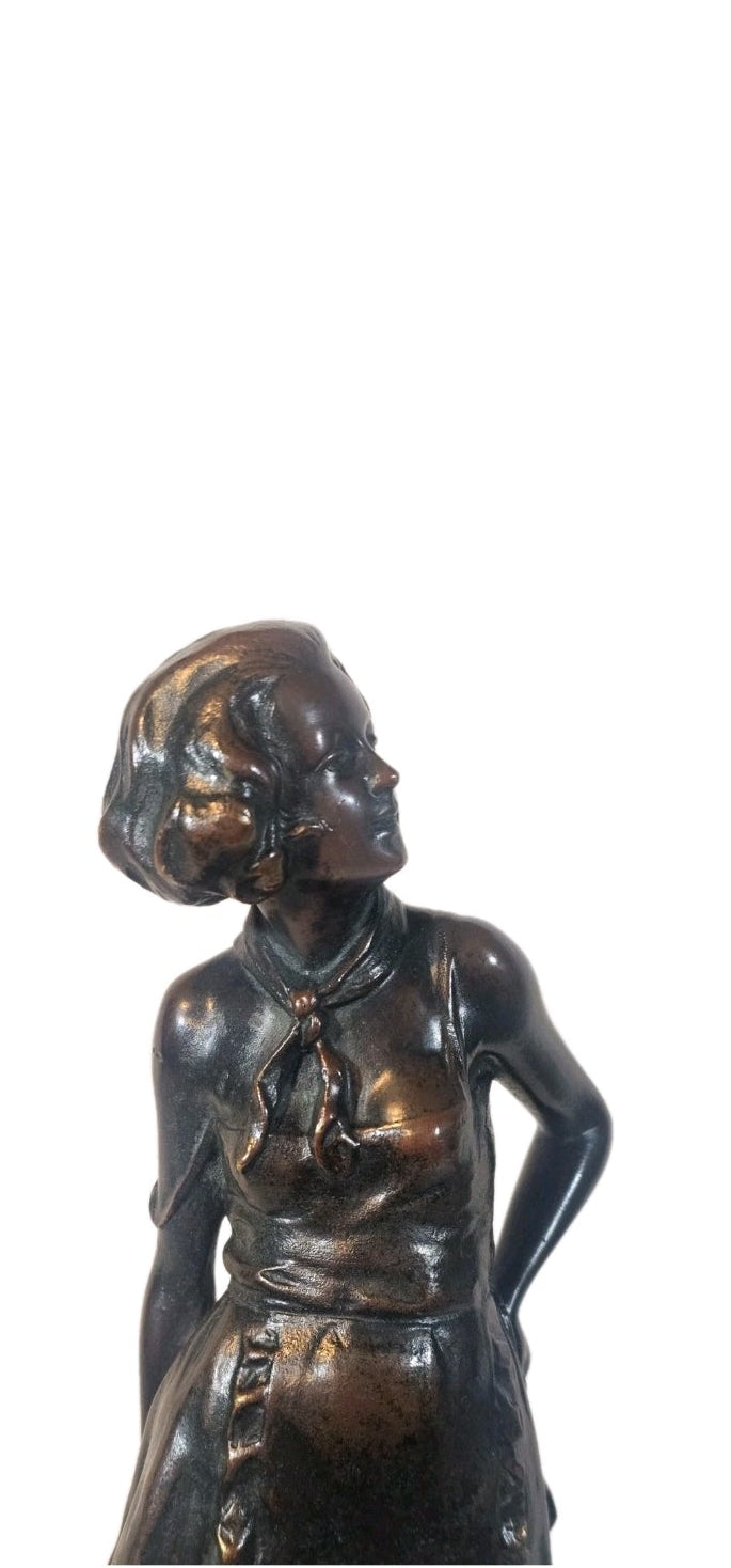 An Art Deco Josef Lorenzl Bronze Sculpture of a Young Woman, Signed