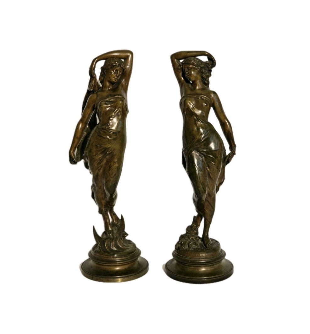 A Pair of French Bronze Sculptures of Goddesses by Emile Laporte (1858-1907)