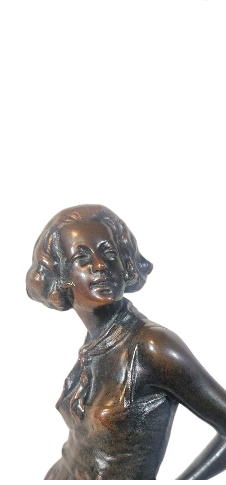 An Art Deco Josef Lorenzl Bronze Sculpture of a Young Woman, Signed