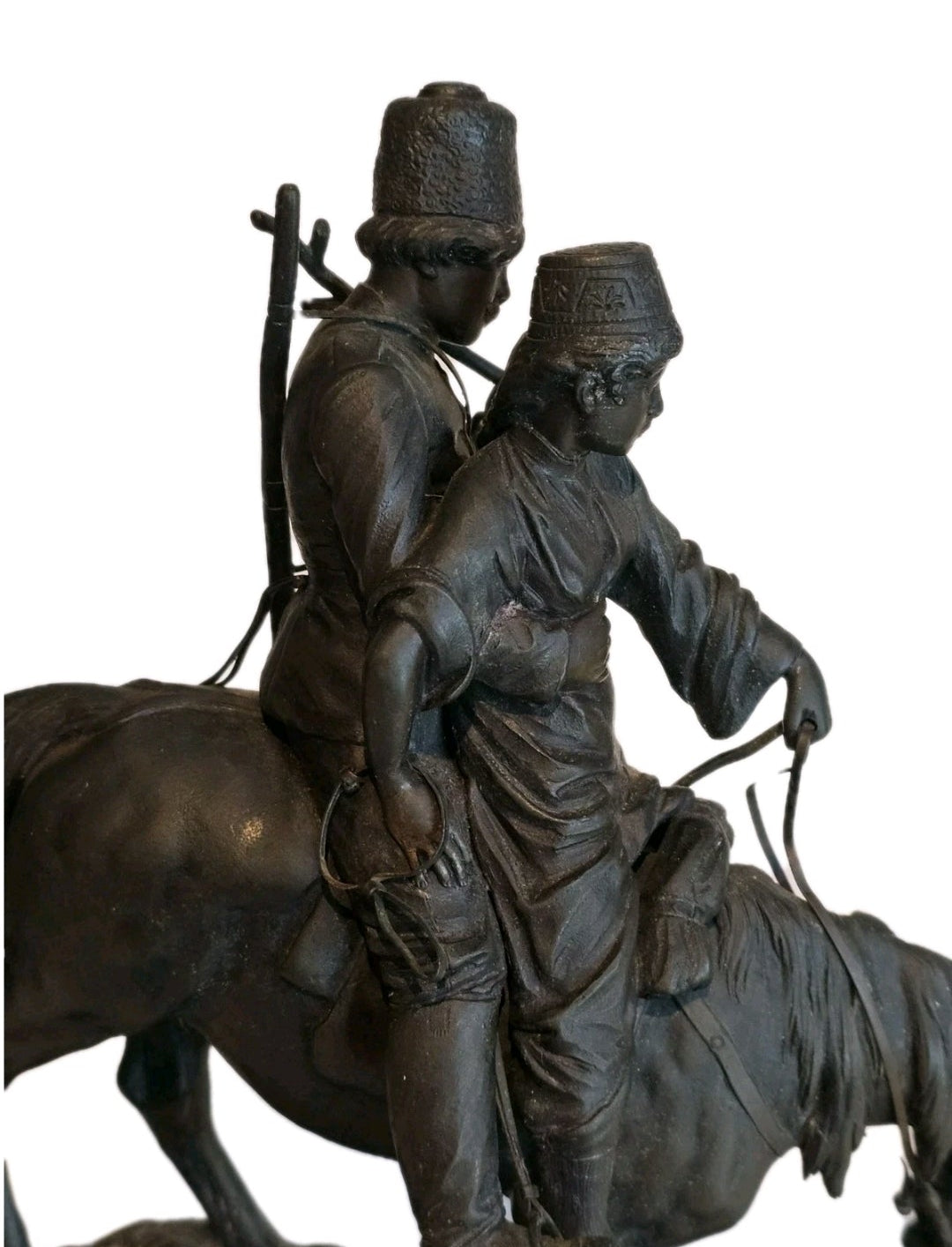 19thC A.M Bonegor (Russian) Bronze Sculpture of Two Cossacks on Horseback Signed
