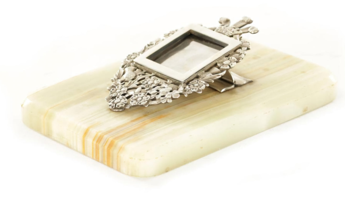 An Antique Horton & Allday Silver and Onyx Desk Clip and Photo Frame