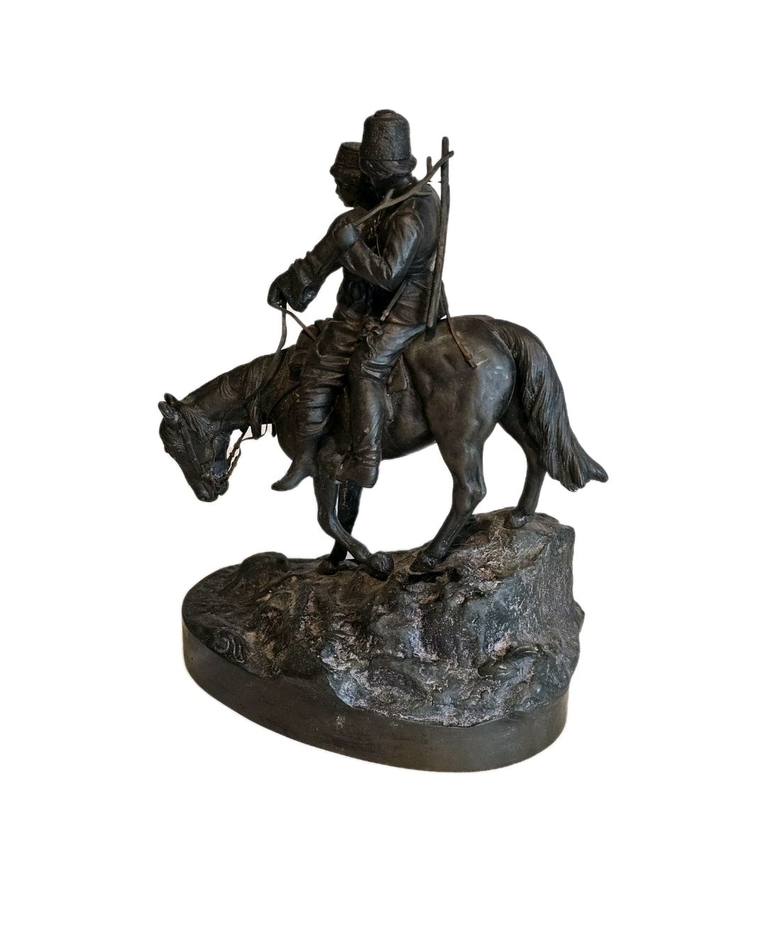 19thC A.M Bonegor (Russian) Bronze Sculpture of Two Cossacks on Horseback Signed